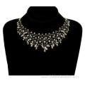 Black Pearl Pendant With Shiny Rhinestones Collar Necklace